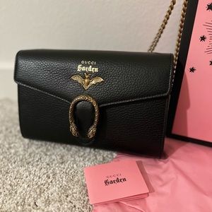 Gucci Garden Dionysus Chain Wallet Embellished Black Leather